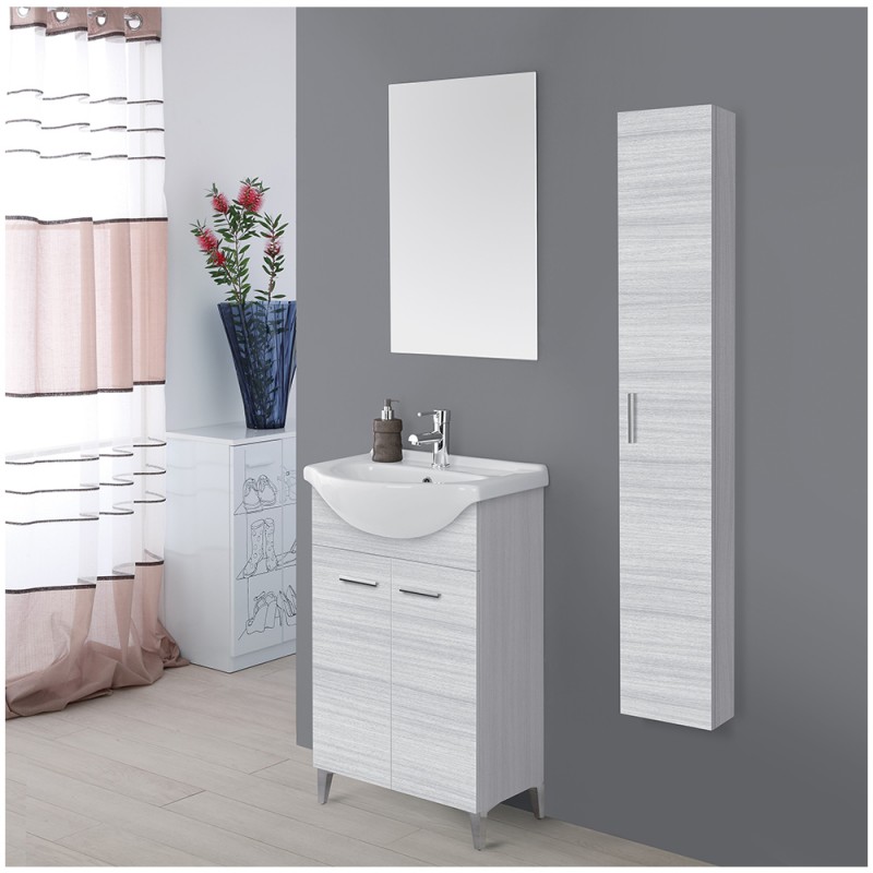 Mobile Lavabo Bagno A Terra.Mobile Bagno A Terra 2 Ante Grigio Lavabo Specchio Composizione 56x45 Cm 799083 Ebay