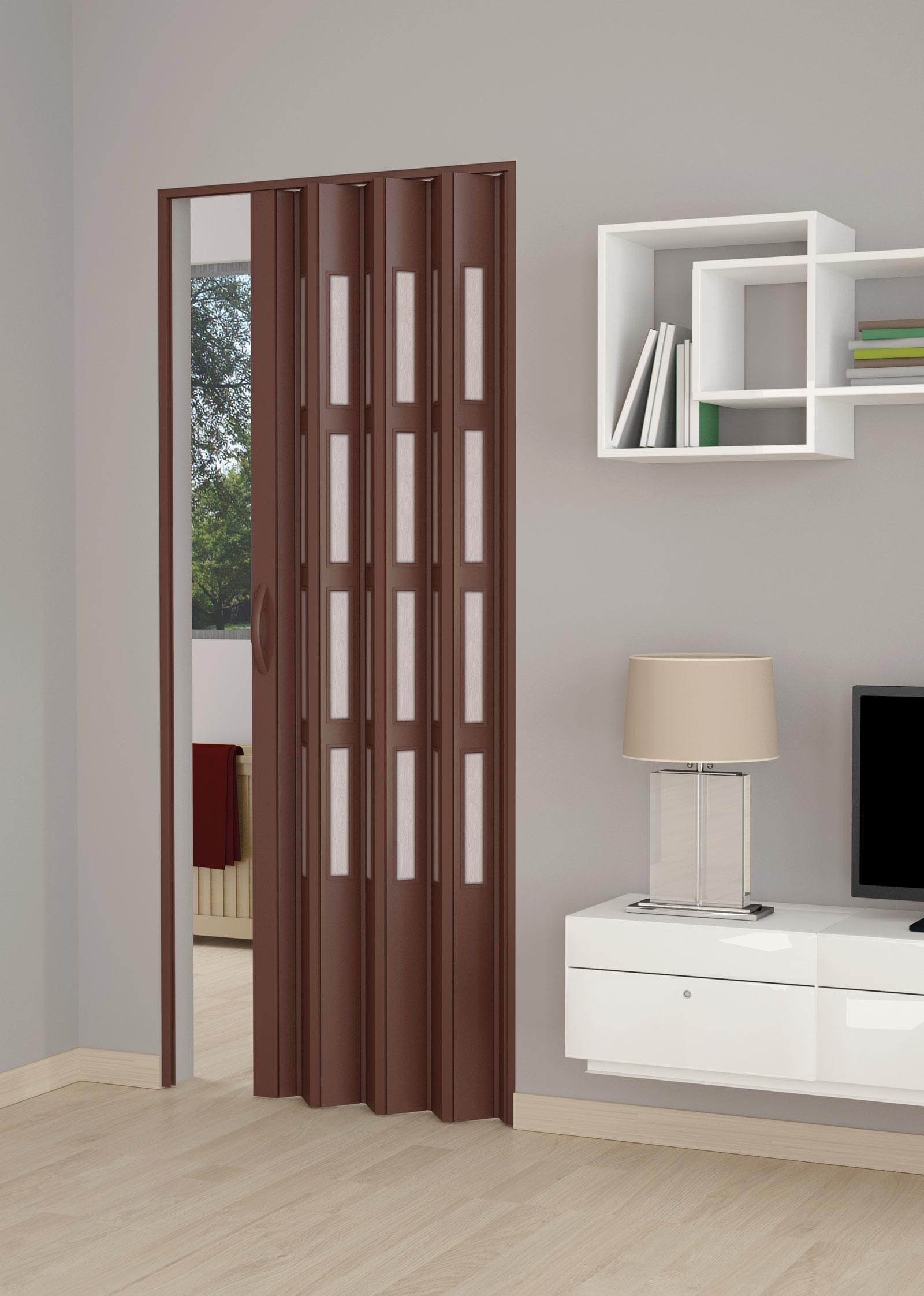 Porta a soffietto in PVC con vetro e serratura – SANGIORGIO srl